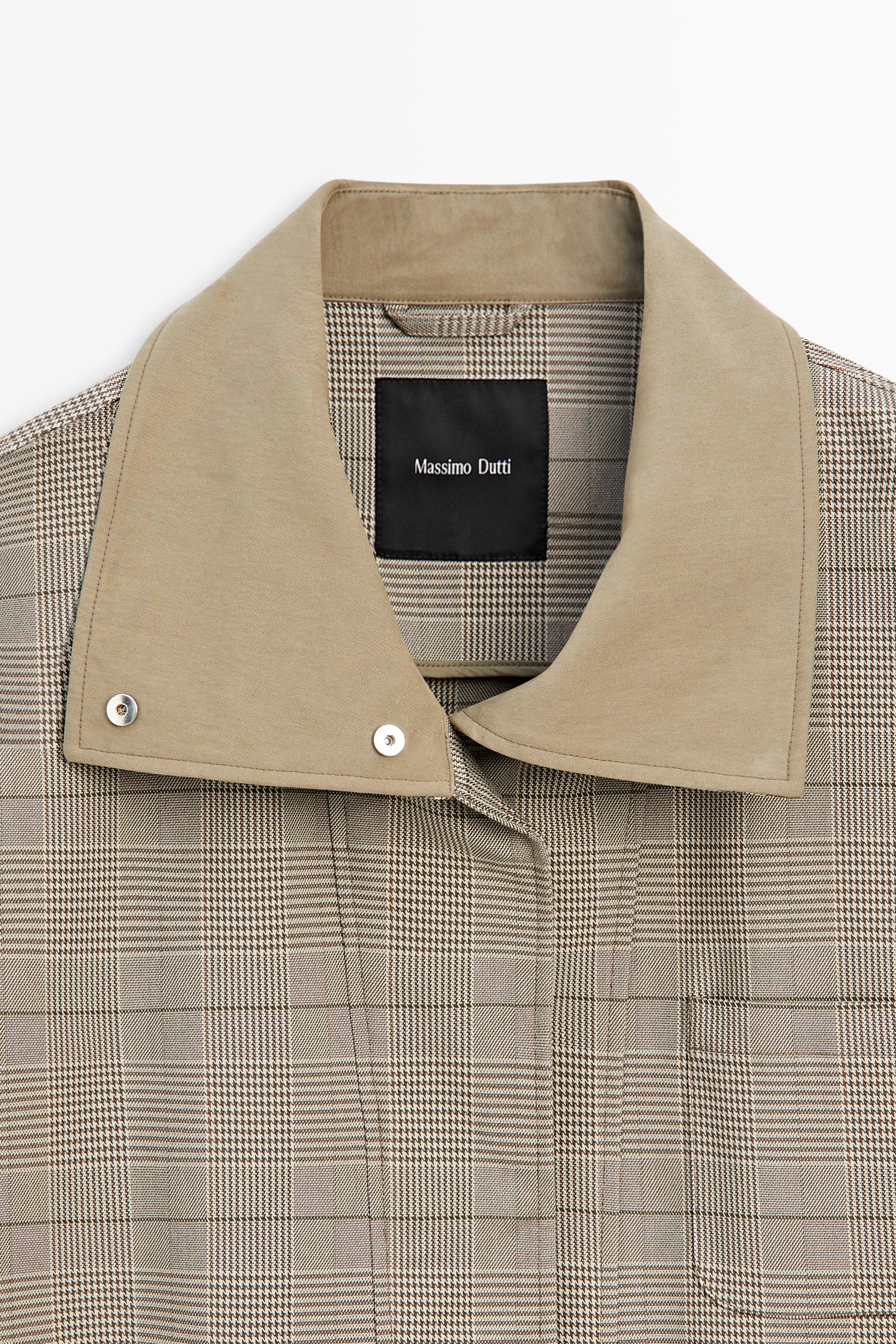 Cotton blend plaid high neck jacket